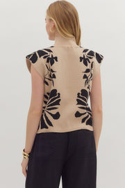 Gracine Floral Pattern High Neck Sweater Knit Pullover Top