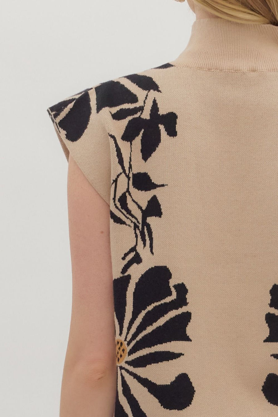 Gracine Floral Pattern High Neck Sweater Knit Pullover Top