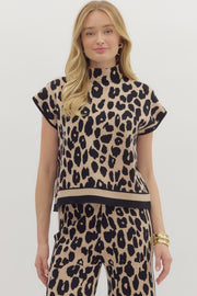 Cavalier Animal Print Mock-Neck Sweater Knit Pullover Top.&nbsp;