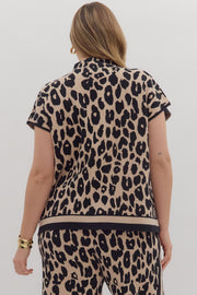 Cavalier Animal Print Mock-Neck Sweater Knit Pullover Top.&nbsp;
