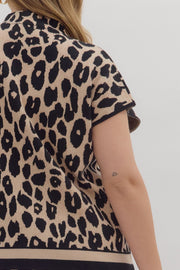 Cavalier Animal Print Mock-Neck Sweater Knit Pullover Top.&nbsp;