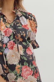 Baroness Garden Roses Floral Print Short Sleeve Top