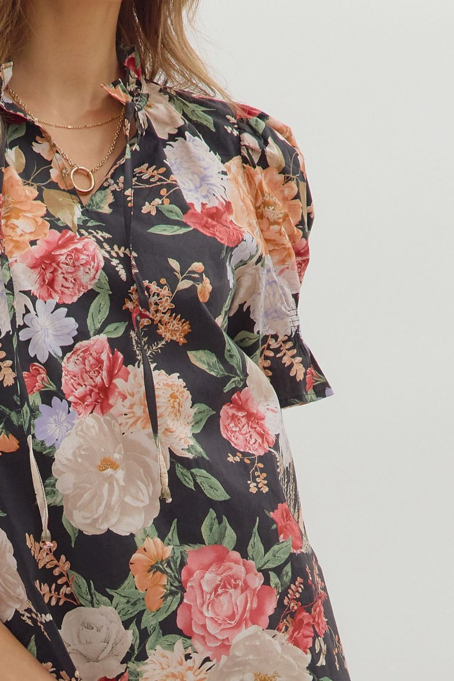 Baroness Garden Roses Floral Print Short Sleeve Top
