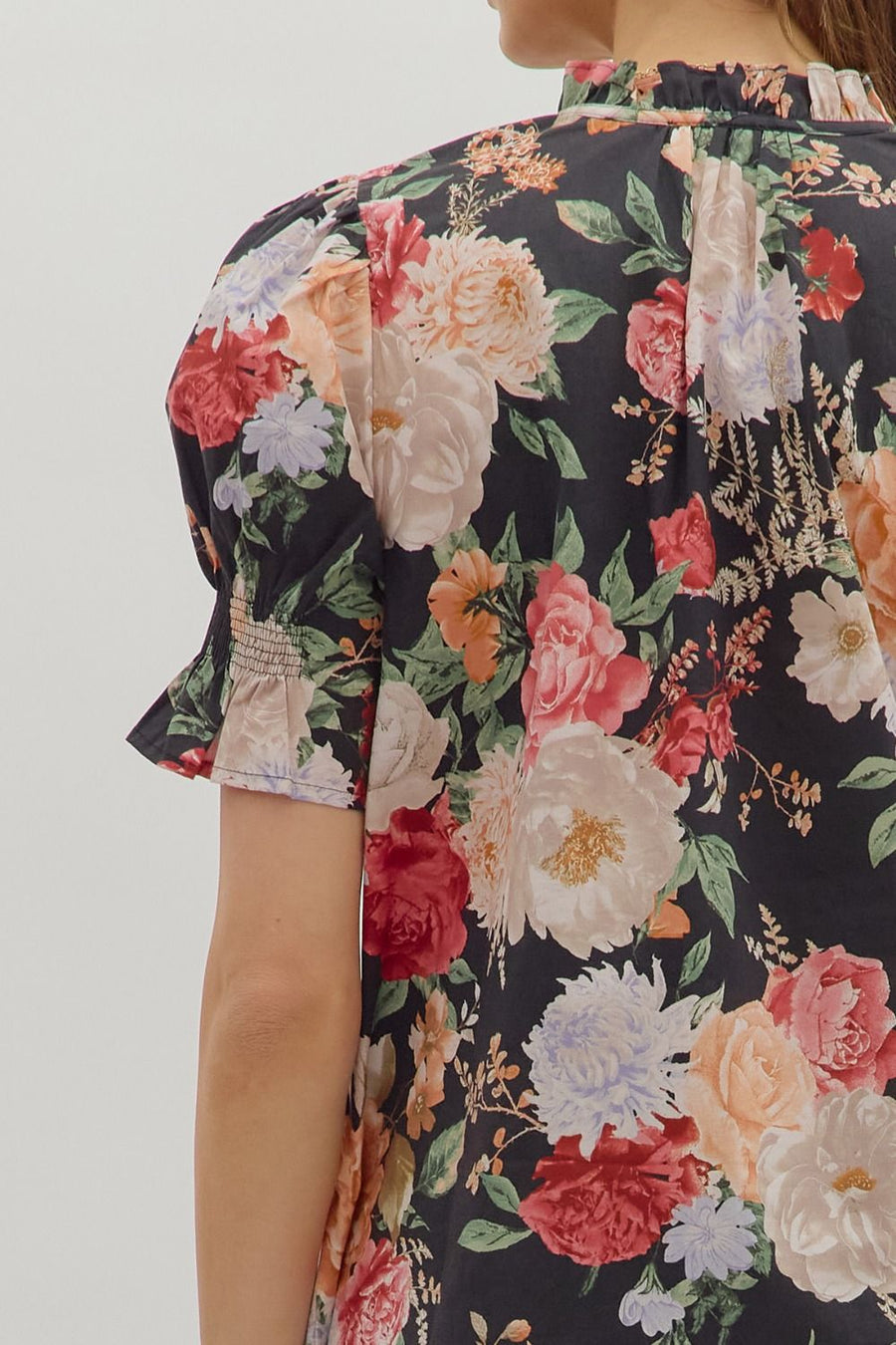 Baroness Garden Roses Floral Print Short Sleeve Top
