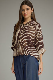 Ziggy Zebra Print Poncho Sleeve Button Front Top