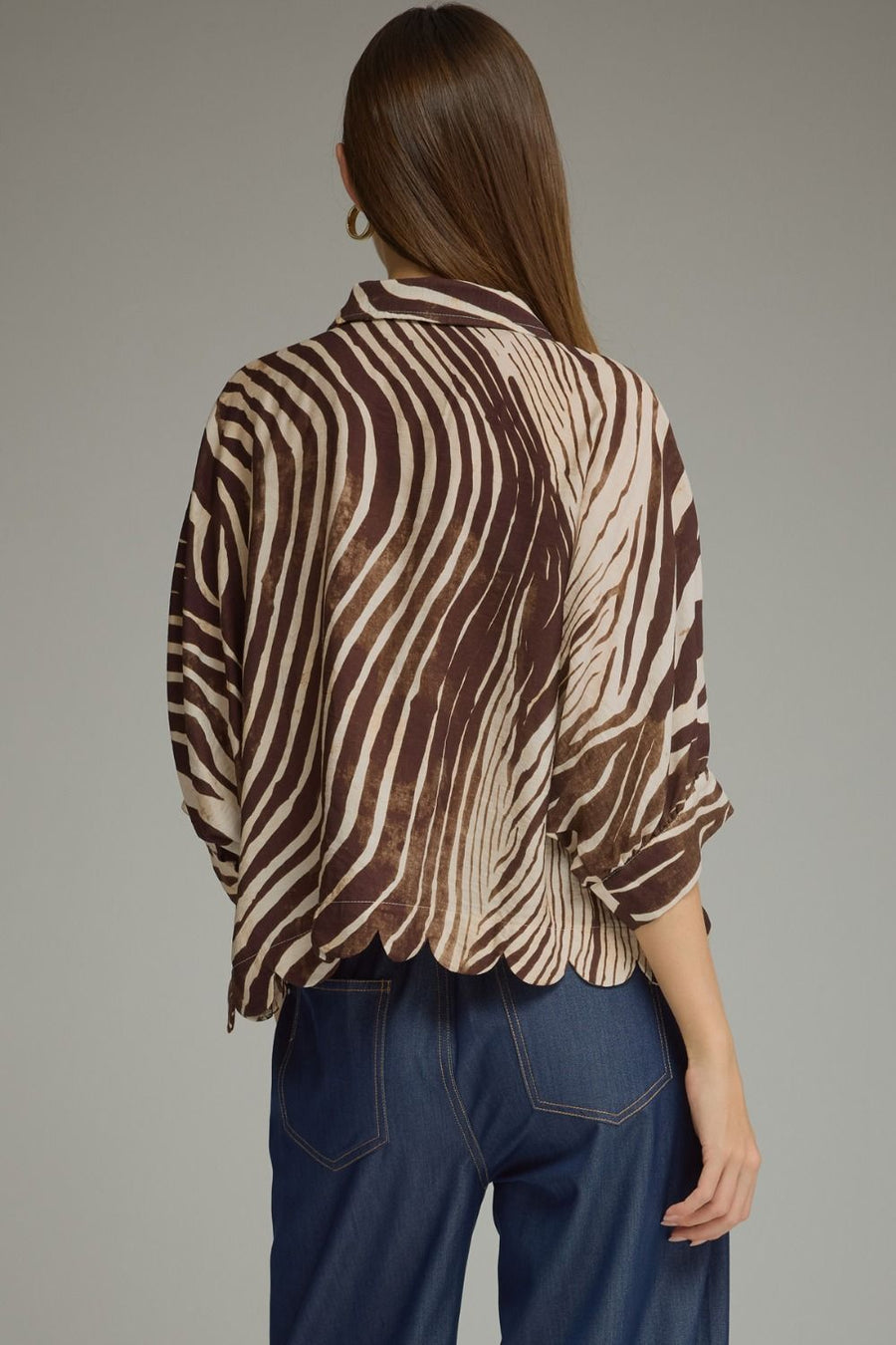 Ziggy Zebra Print Poncho Sleeve Button Front Top