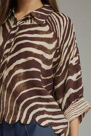 Ziggy Zebra Print Poncho Sleeve Button Front Top