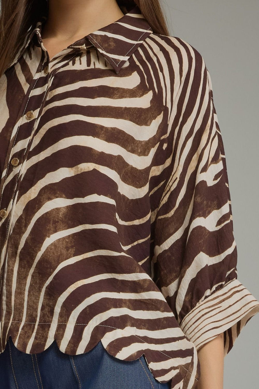 Ziggy Zebra Print Poncho Sleeve Button Front Top