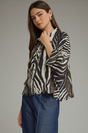 Ziggy Zebra Print Poncho Sleeve Button Front Top
