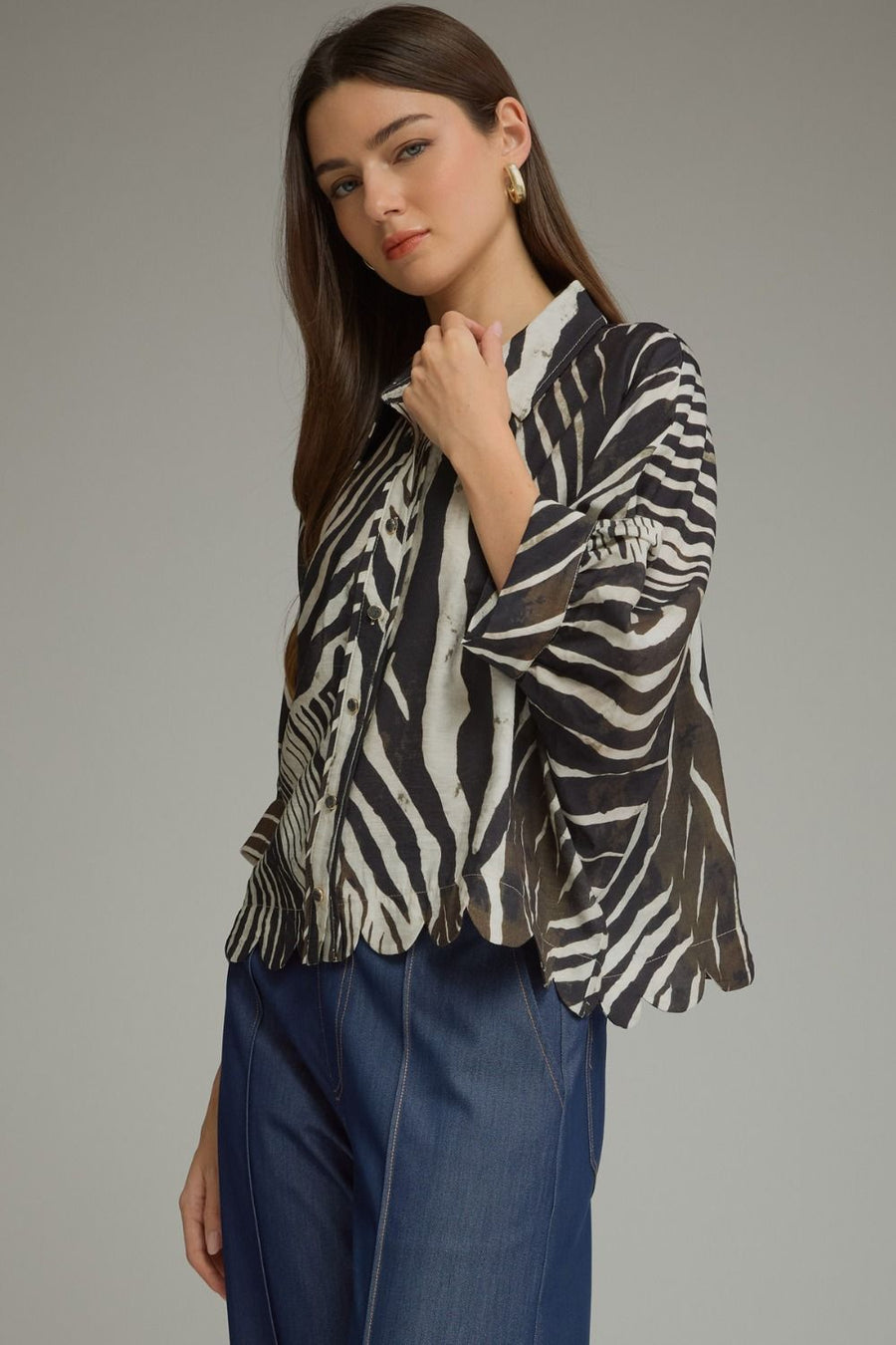Ziggy Zebra Print Poncho Sleeve Button Front Top