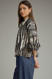 Ziggy Zebra Print Poncho Sleeve Button Front Top