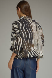 Ziggy Zebra Print Poncho Sleeve Button Front Top