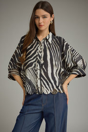 Ziggy Zebra Print Poncho Sleeve Button Front Top