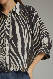 Ziggy Zebra Print Poncho Sleeve Button Front Top