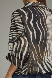 Ziggy Zebra Print Poncho Sleeve Button Front Top
