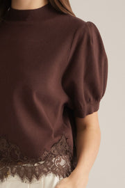Paulina Lace Detail Short Puff Sleeve Sweater Top
