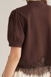 Paulina Lace Detail Short Puff Sleeve Sweater Top