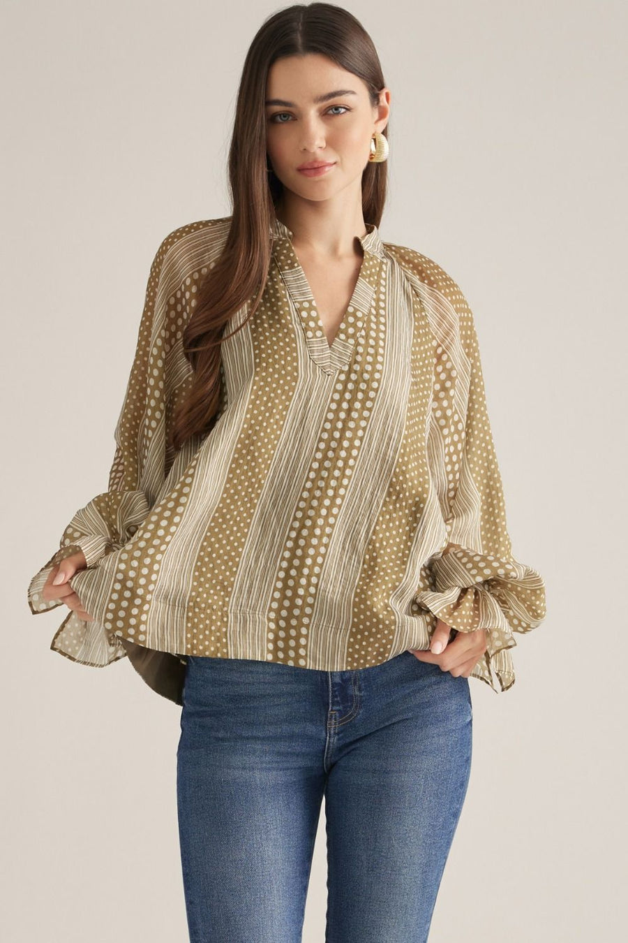 Marzie Polka Dot Stripe Long Sleeve Top