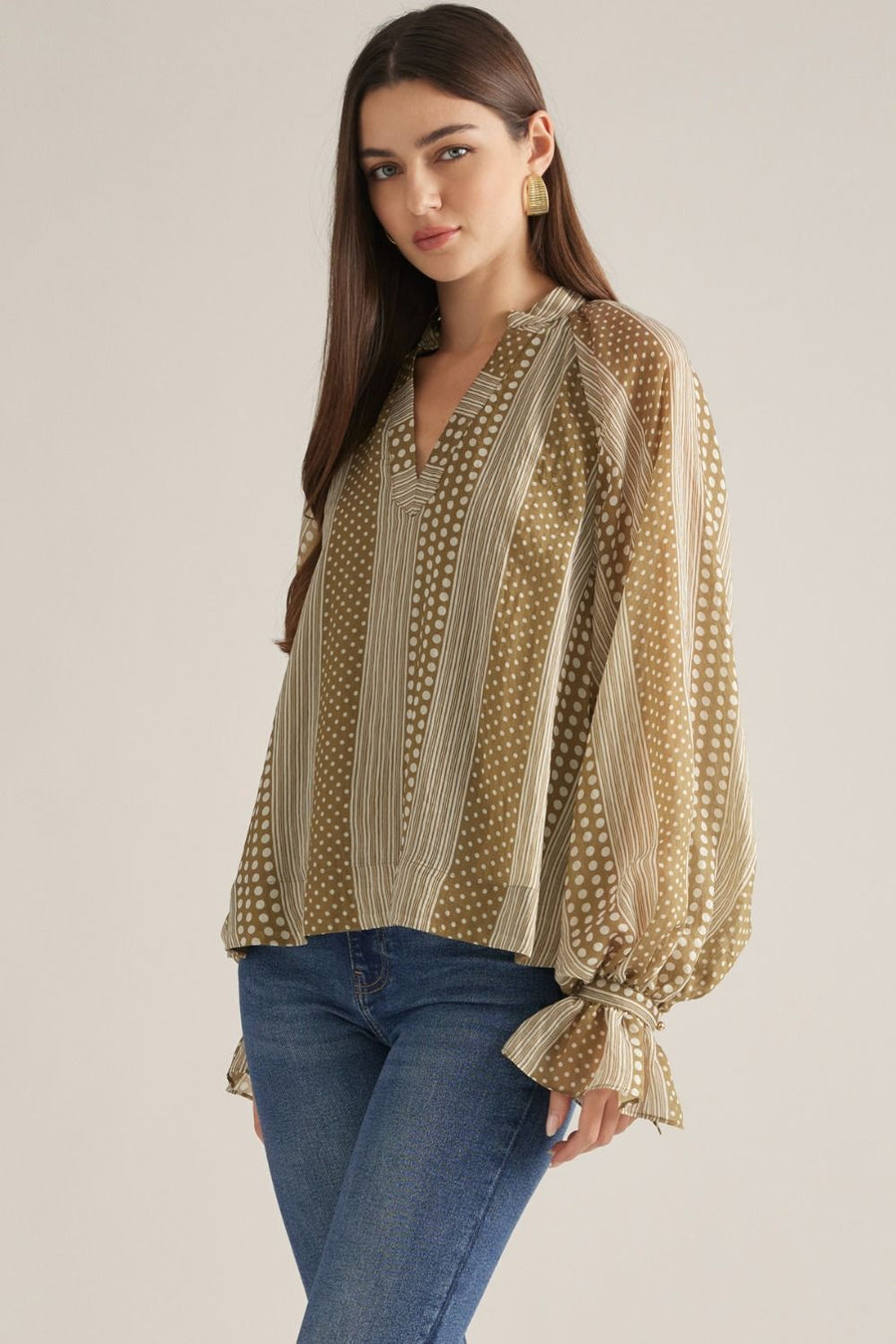 Marzie Polka Dot Stripe Long Sleeve Top