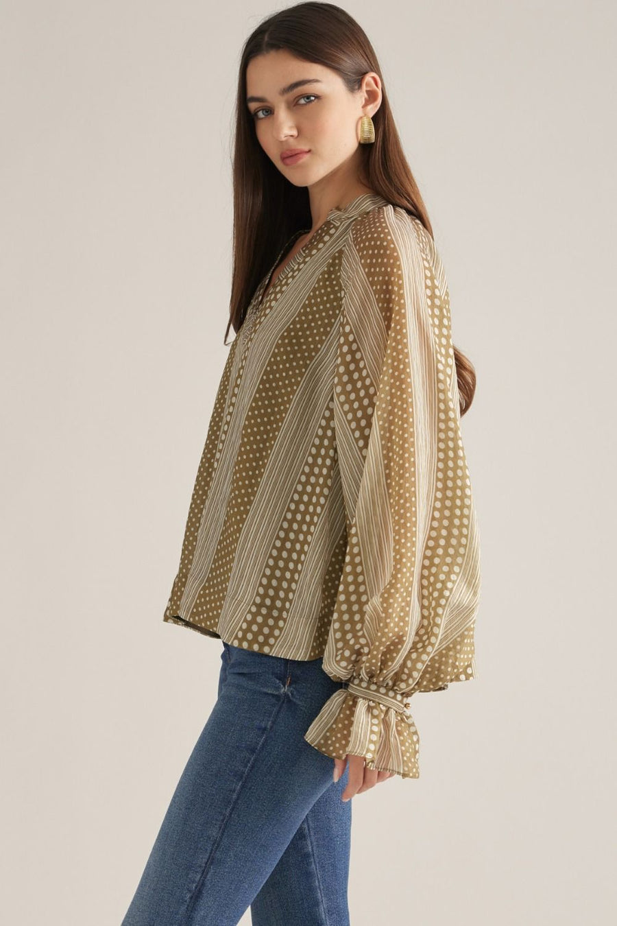 Marzie Polka Dot Stripe Long Sleeve Top