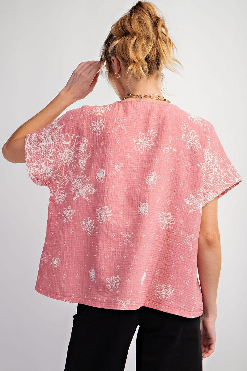 Lilliana Floral Printed Cotton Gauze Tunic Top