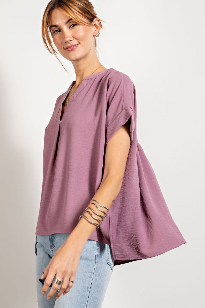 Oriana Crinkle V-Neckline Tunic Top