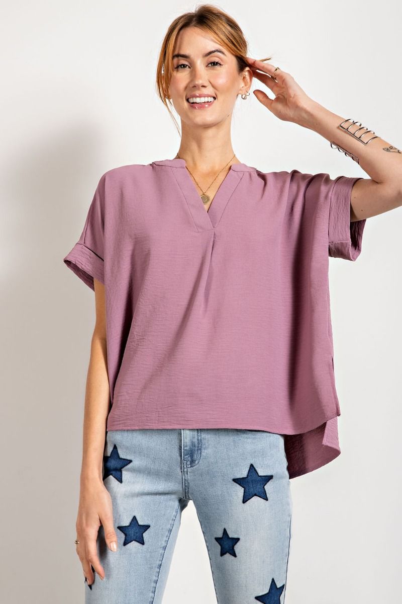 Oriana Crinkle V-Neckline Tunic Top