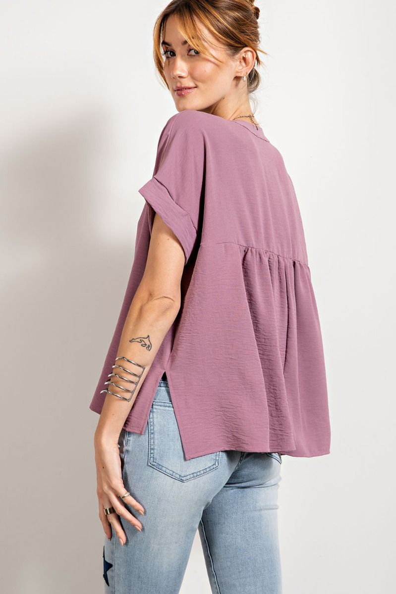 Oriana Crinkle V-Neckline Tunic Top