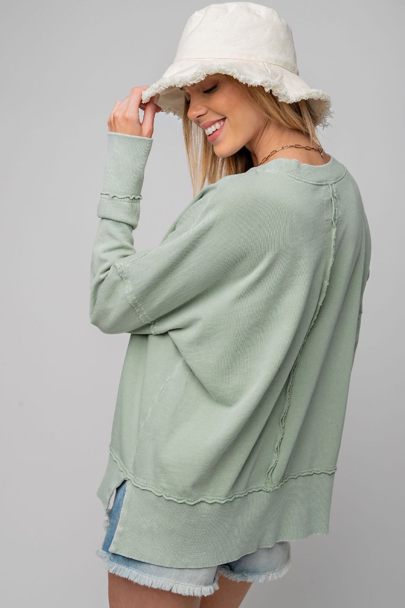 Briar Mineral Washed Terry Oversized Long Sleeve  Crewneck Pullover Top