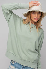 Briar Mineral Washed Terry Oversized Long Sleeve  Crewneck Pullover Top