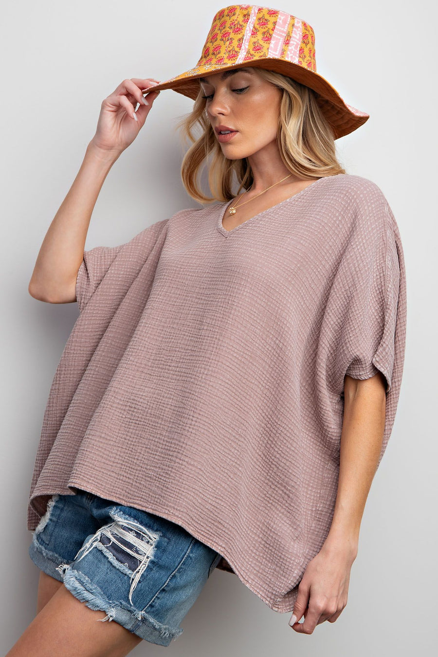 Gina Oversized Mineral Washed Gauze V-Neck Tunic