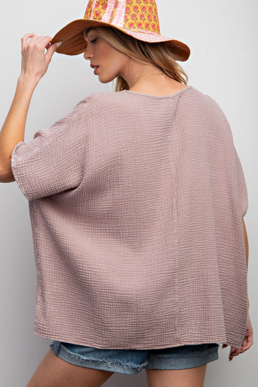 Gina Oversized Mineral Washed Gauze V-Neck Tunic