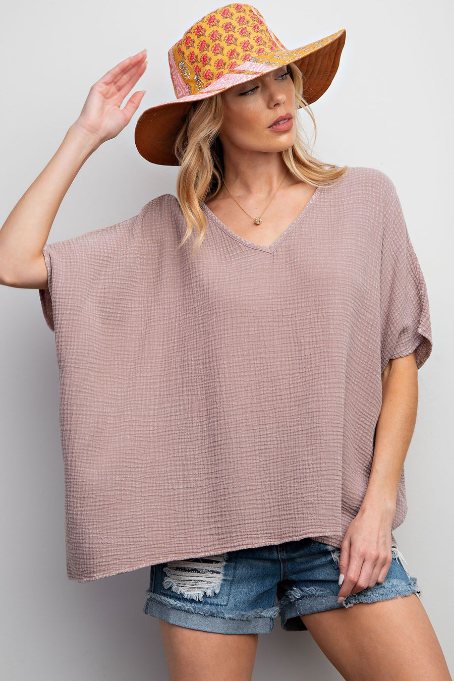 Gina Oversized Mineral Washed Gauze V-Neck Tunic