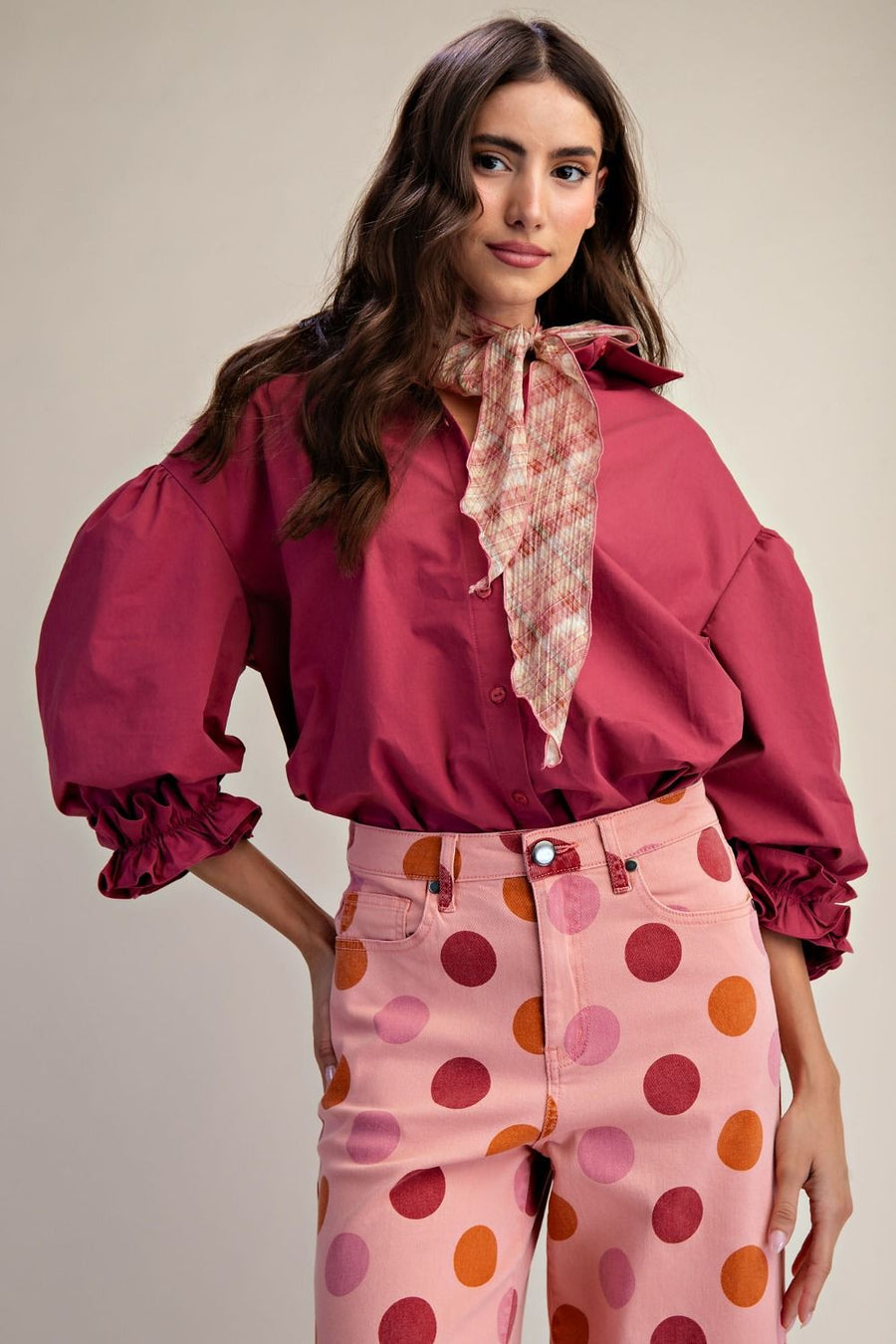 Kennedy Berry Bubble Puff Half Sleeve Blouse