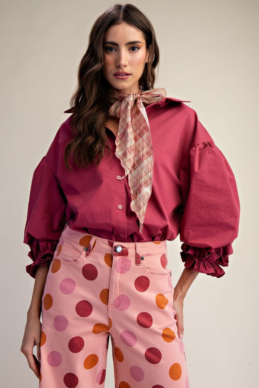 Kennedy Berry Bubble Puff Half Sleeve Blouse