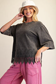 Trina Mineral Washed Lace Hem Oversized Knit Top