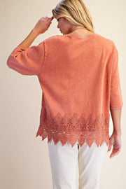 Trina Mineral Washed Lace Hem Oversized Knit Top