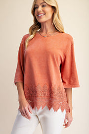 Trina Mineral Washed Lace Hem Oversized Knit Top