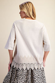Trina Mineral Washed Lace Hem Oversized Knit Top