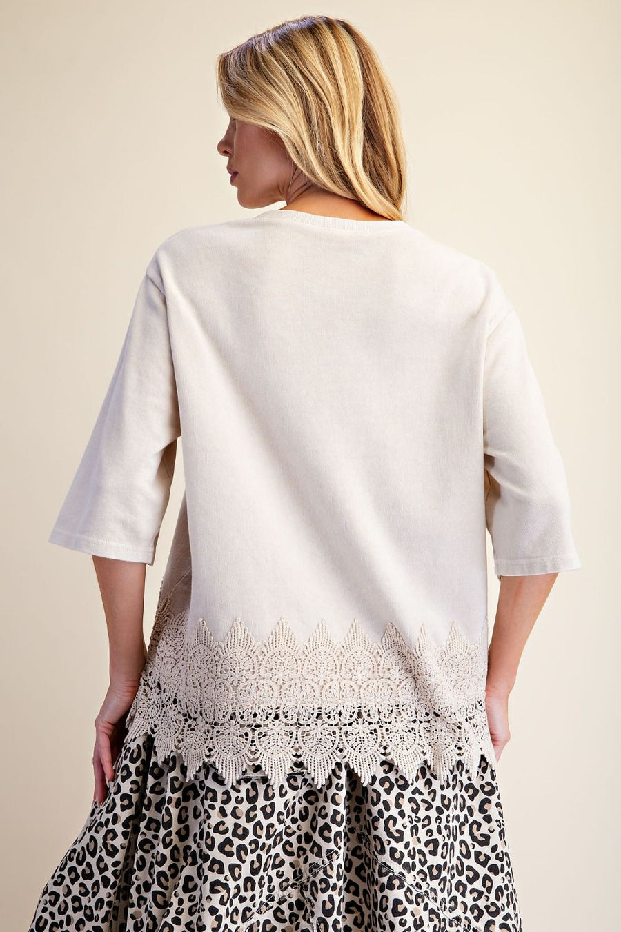 Trina Mineral Washed Lace Hem Oversized Knit Top