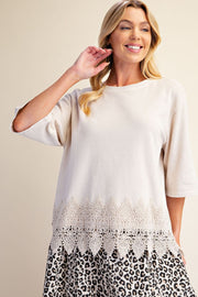 Trina Mineral Washed Lace Hem Oversized Knit Top