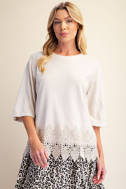 Trina Mineral Washed Lace Hem Oversized Knit Top