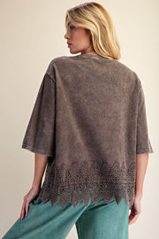 Trina Mineral Washed Lace Hem Oversized Knit Top
