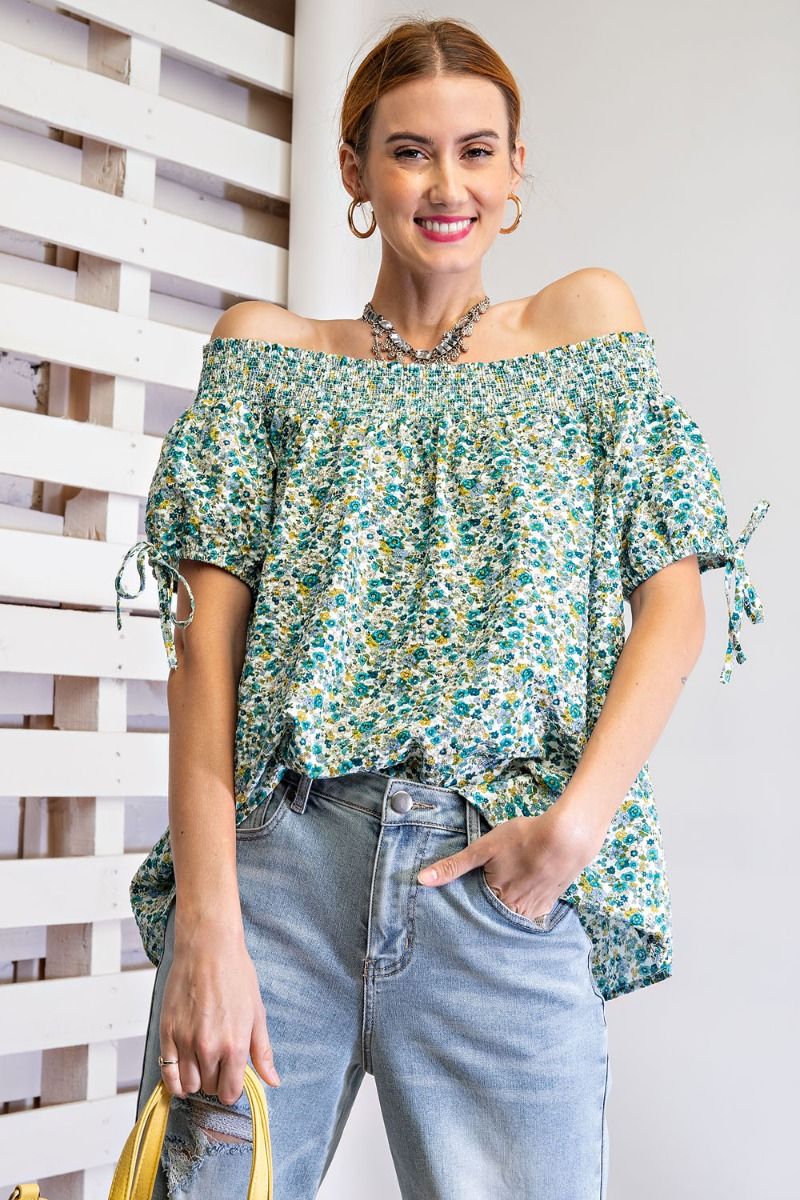 Cassia Bouquet Printed Off-Shoulder Top