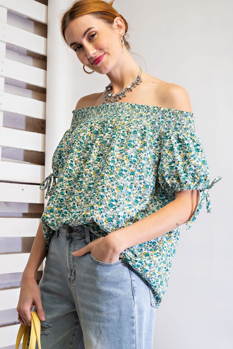 Cassia Bouquet Printed Off-Shoulder Top