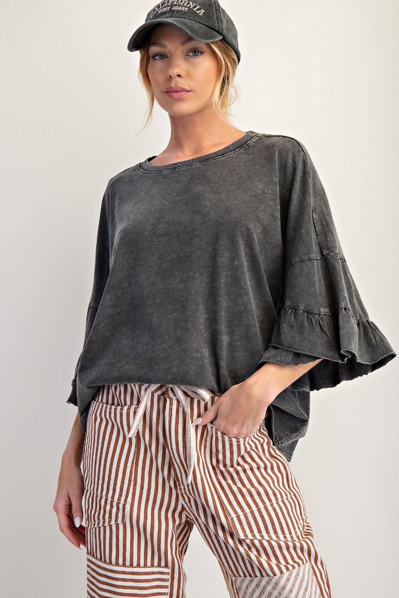 Sheena Mineral Washed Ruffle Tiered Sleeve Top