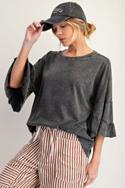 Sheena Mineral Washed Ruffle Tiered Sleeve Top