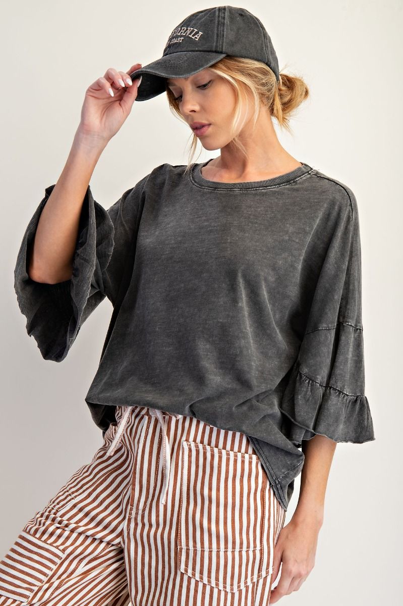 Sheena Mineral Washed Ruffle Tiered Sleeve Top