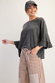 Sheena Mineral Washed Ruffle Tiered Sleeve Top