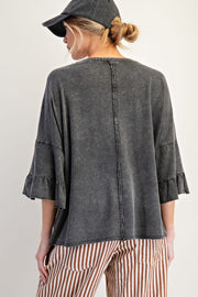 Sheena Mineral Washed Ruffle Tiered Sleeve Top